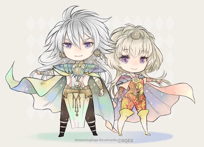 最終皇帝。ビジュアルアーカイブスに収録していただいた絵です。小林先生の「明けの明星」verの2人で描きたくて描いた絵でした #ロマサガRS 