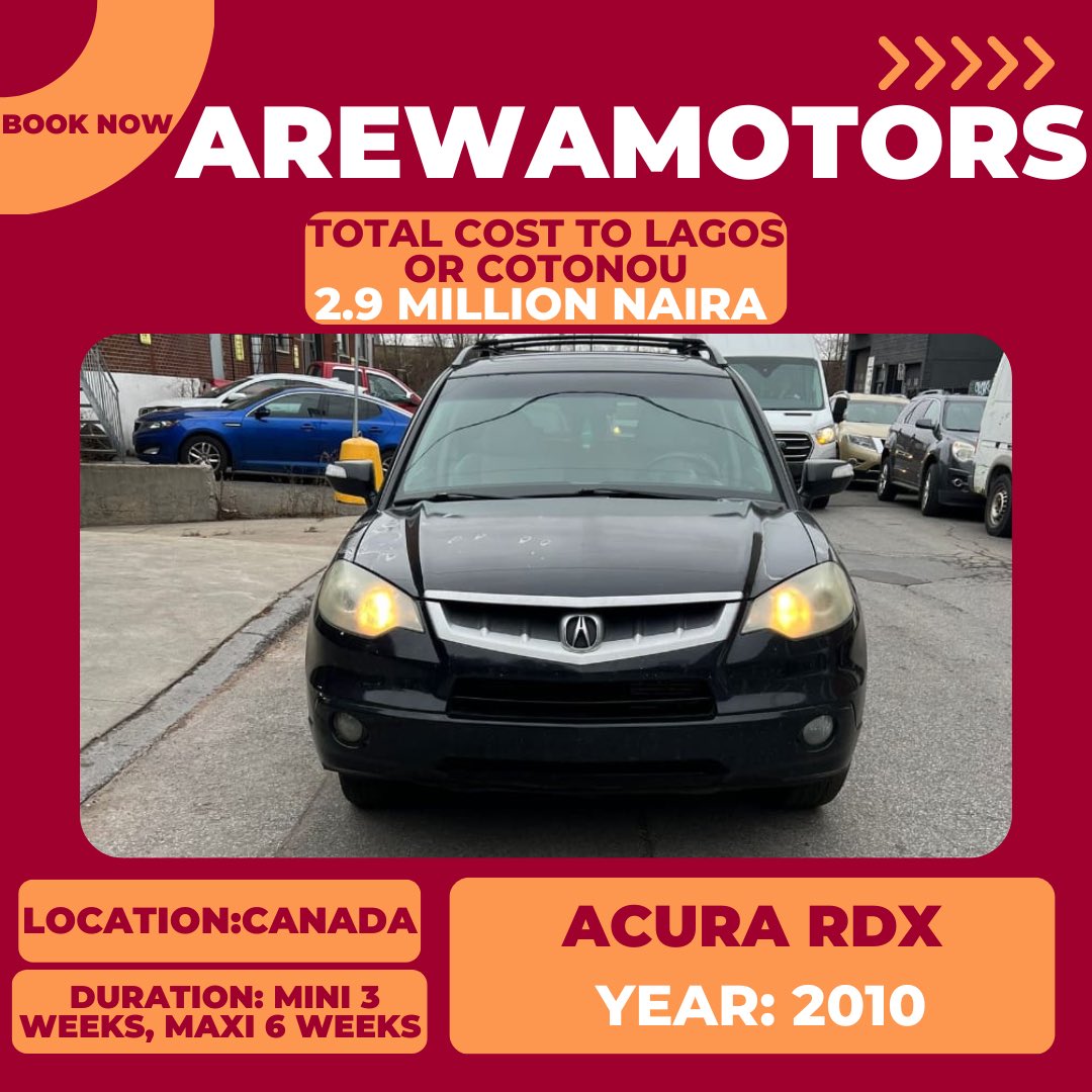 ArewaAuto's tweet image. Order A Acura RDX 2010 direct from Canada 🇨🇦 with the Minimum of 3 Weeks and Maximum 6 Weeks delivery to your.
We give you exclusive access to used cars at wholesale prices.

Office Address: 5th Avenue, D1 close, Festac town Lagos,Nigeria
Whatsapp📱08032629387