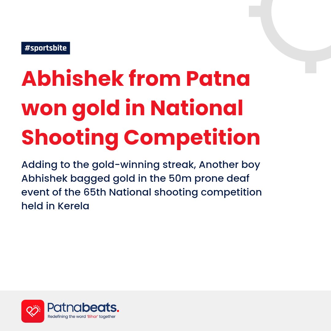 'Bihar is on a streak of winning Gold'

After Poonam in weightlifting and Kriti in powerlifting, Abhishek has now come up with another gold for the state in the National Shooting competition held in Kerela. 

#shootingchampionship
#nationalshootingchampionship
#patna #bihar