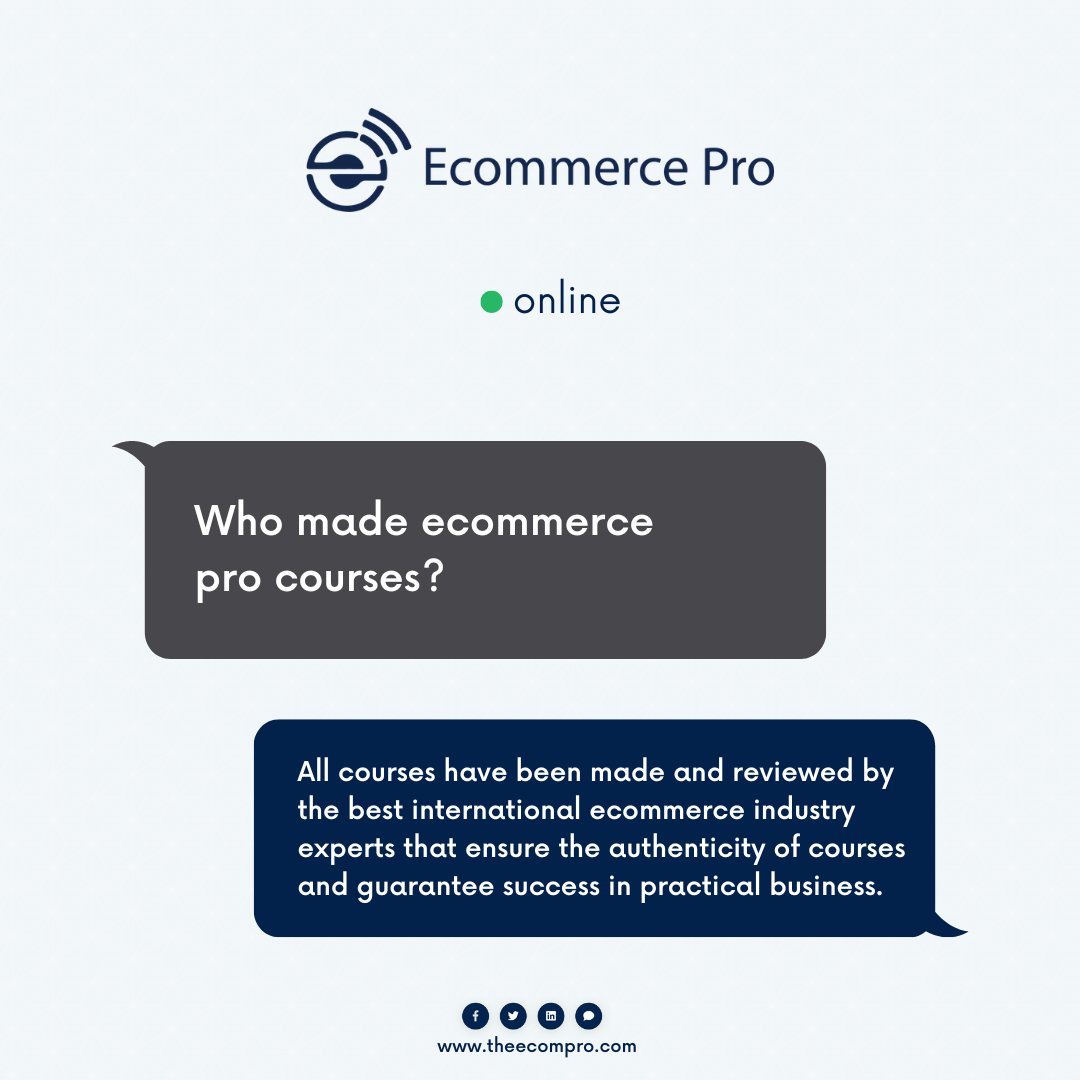 ecomprodotcom's tweet photo. Who made ecommerce pro courses?

All courses have been made and reviewed by the best international ecommerce industry experts that ensure the authenticity of courses and guarantee success in practical business.

#EcommercePro #business #digitalagency https://t.co/vyOvtdlWtz