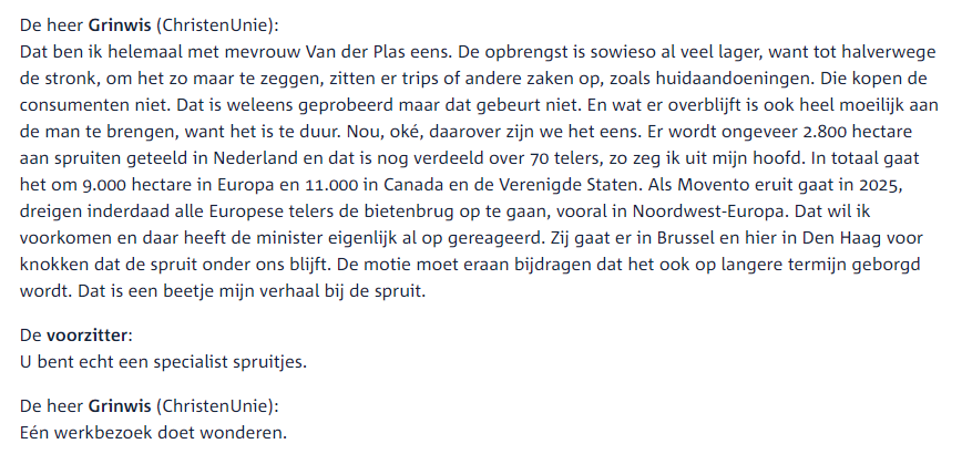 Na 2 dagen debat over landbouwbegroting was mijn favoriete moment de trivia over de spruitenteelt door Pieter Grinwis.