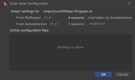 rogue_code's tweet image. Rider really should not try to autodetect indentation settings from a raw string literal. Clicking on the "enabled" thing to disable it doesn't take effect either, you have to disable it globally
