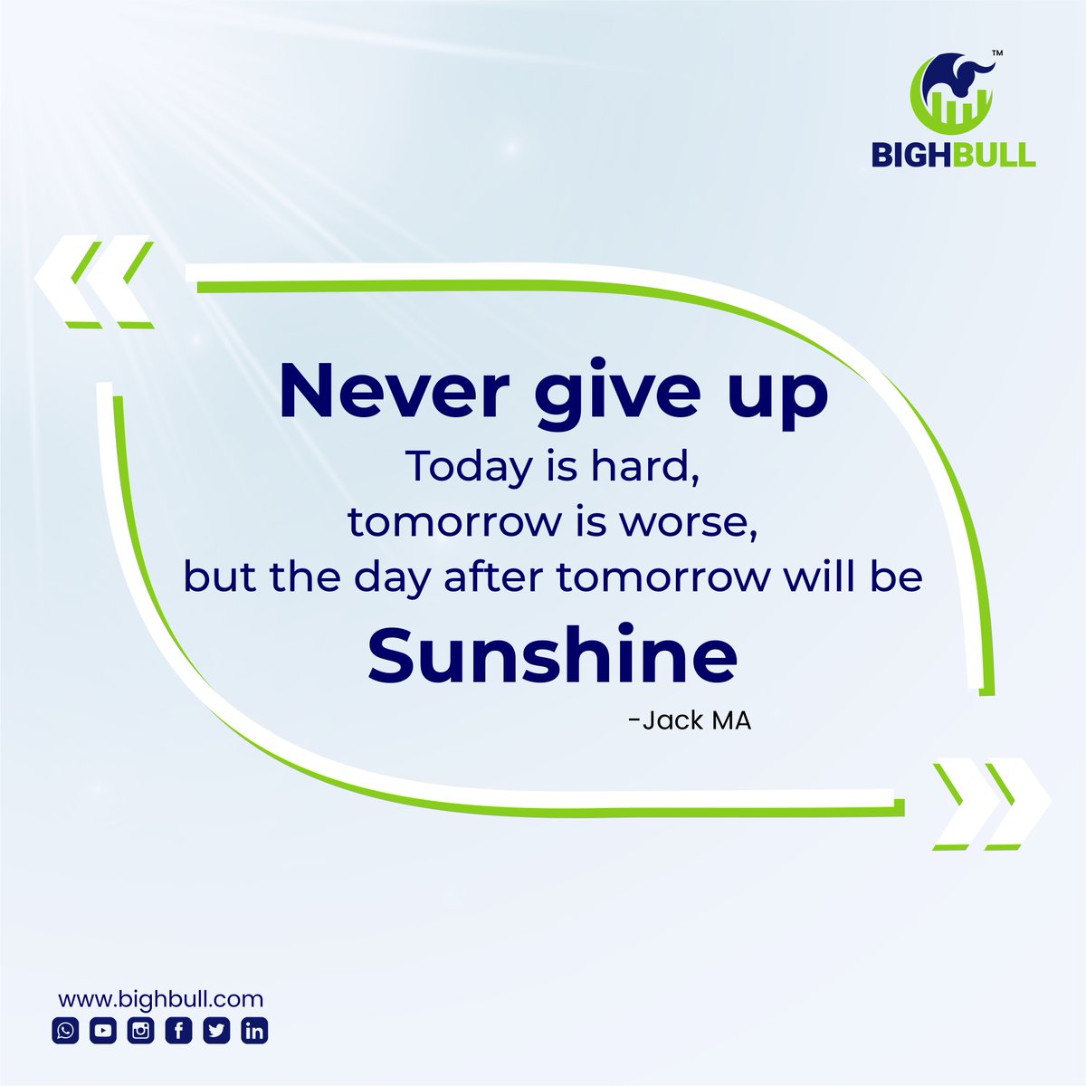 BIGHBULL1's tweet photo. Never give up.
Today is hard,
tomorrow is worse,
but the day after tomorrow will be sunshine. -Jack MA https://t.co/ozJ5CcUpgl