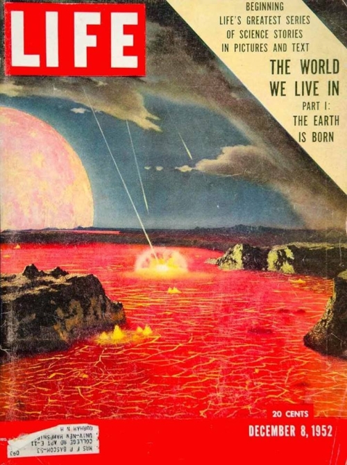 Geology_History's tweet photo. December 8, 1952, a primordial Earth illustrated by Chesley Bonestell on the cover of LIFE magazine 🌋 https://t.co/GeBqXph9C5