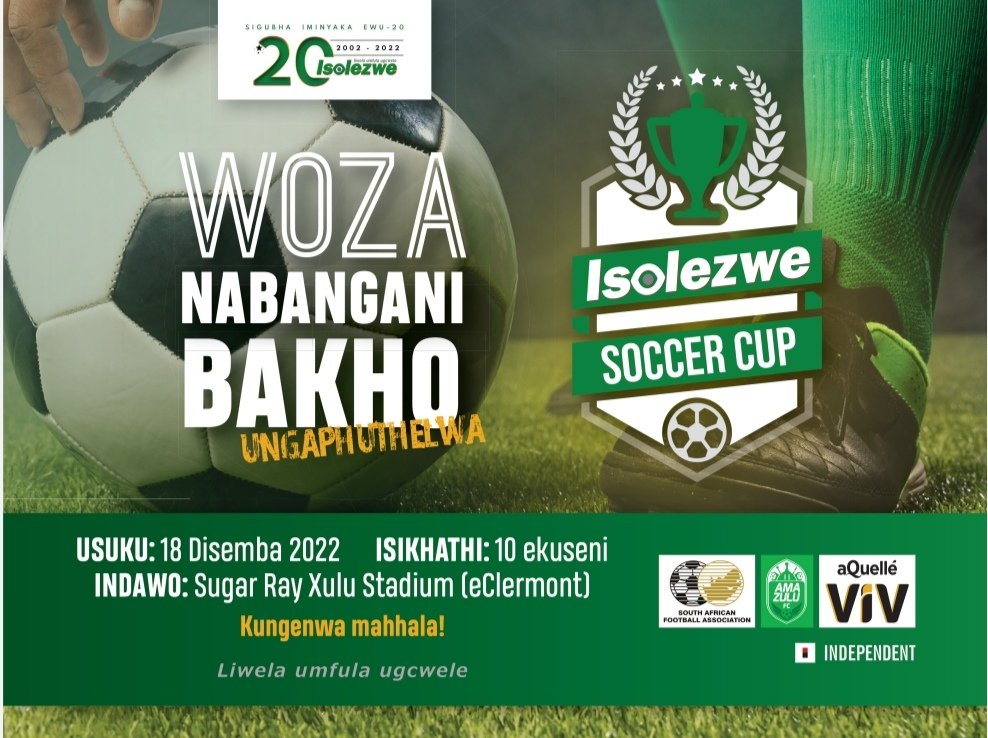 IsolezweNews's tweet photo. LALELA! Isolezwe liyaqhubeka nemicimbi eyahlukene yokugubha iminyaka engu-20, kulokhu siniphathele indumezulu yomqhudelwano webhola ngokubambisana nabeSAFA, AmaZulu, ne-aQuellé.

Liwela umfula ugcwele #iso20 #Isolezwe20 https://t.co/D8AZxFZ8Cf