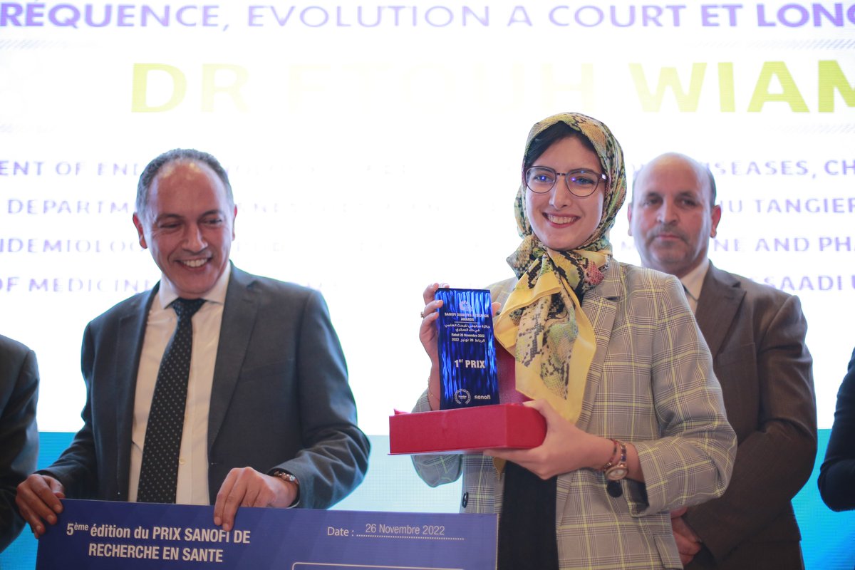 SanofiMA's tweet photo. 1er prix : Docteur FTOUH Wiam du CHU de Tanger pour son travail de recherche intitulé : « Diabète nouvellement diagnostiqué chez les patients Covid-19 : fréquence, évolution à court et long terme ». #worlddiabetesday 
https://t.co/BCADD5mKi3 https://t.co/2JpJlCVl3g