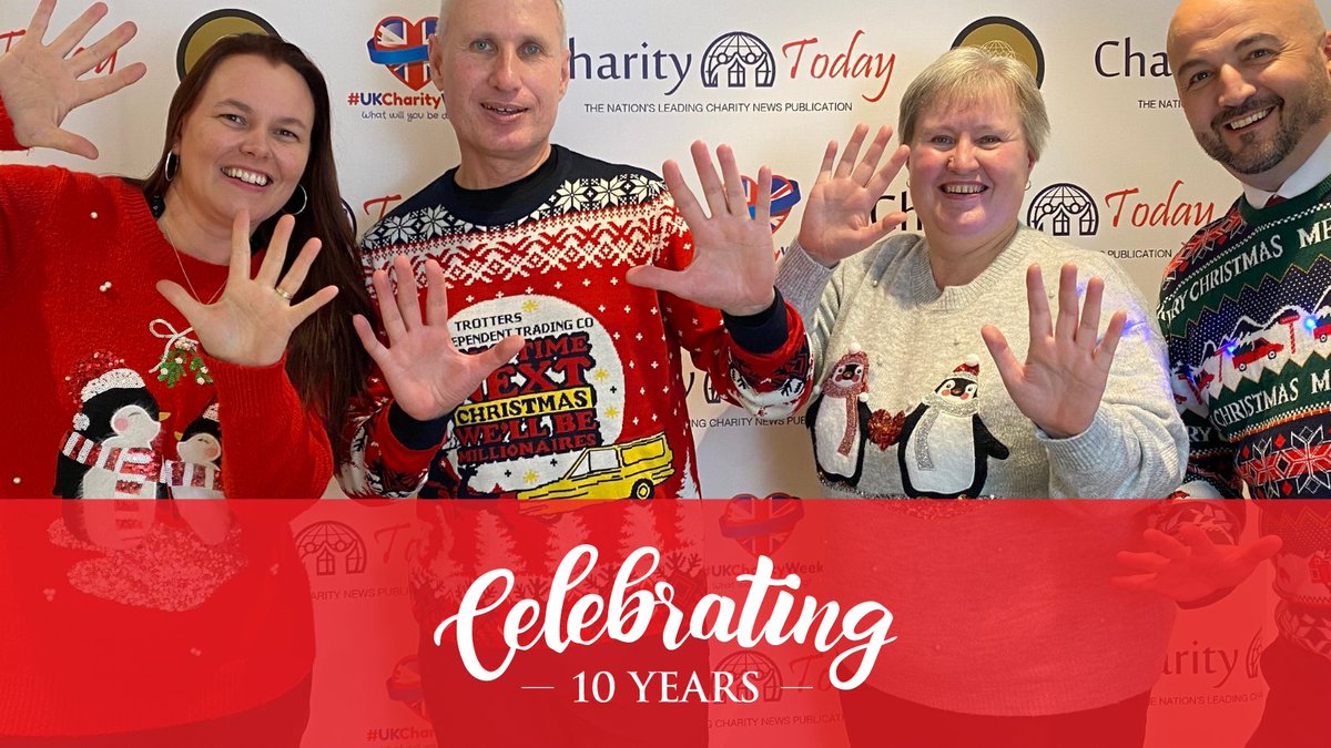 UKCharityWeek's tweet photo. Hands up! 🙌 #UKCharityWeek is celebrating its 10th Anniversary this year! Here are some of the team in their festive jumpers enjoying this year's #ChristmasJumperDay! https://t.co/9IkeTsUugF