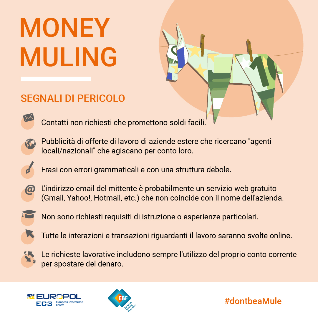 Banca d'Italia (@bancaditalia) on Twitter photo Il #CERTFin, iniziativa di contrasto al #rischiocibernetico co-presieduta da #Bankitalia e <a href="/ABI_Lab/">ABI Lab</a>, aderisce anche quest’anno alla campagna di sensibilizzazione contro il #MoneyMuling promossa da <a href="/EC3Europol/">EC3</a> e <a href="/EBFeu/">European Banking Federation 🇪🇺</a>
👉 bancaditalia.it/media/notizia/…
#DontBeaMule <a href="/Europol/">Europol</a> <a href="/ivassocial/">IVASS</a> Il #CERTFin, iniziativa di contrasto al #rischiocibernetico co-presieduta da #Bankitalia e <a href="/ABI_Lab/">ABI Lab</a>, aderisce anche quest’anno alla campagna di sensibilizzazione contro il #MoneyMuling promossa da <a href="/EC3Europol/">EC3</a> e <a href="/EBFeu/">European Banking Federation 🇪🇺</a>
👉 bancaditalia.it/media/notizia/…
#DontBeaMule <a href="/Europol/">Europol</a> <a href="/ivassocial/">IVASS</a>