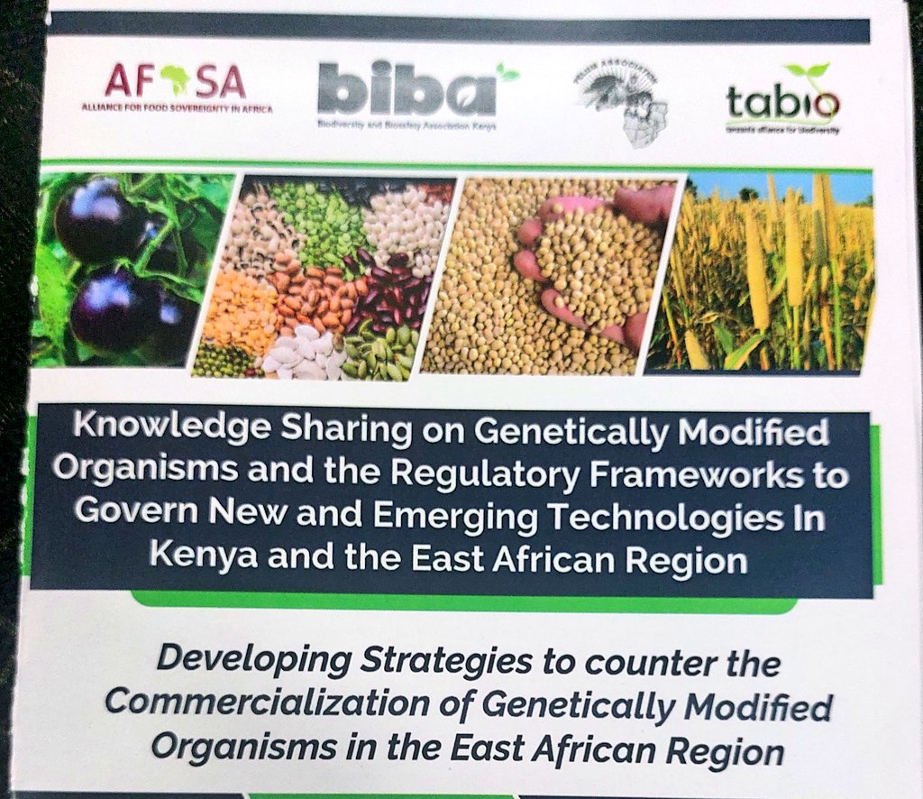 EAC needs a common voice on GMOs. We are in Nairobi, Kenya with other actors developing strategies to counter the commercialisation of Genetically Modified Organisms (GMOs) in the East African Region.

This event is organised by @BIBA_Kenya, @pelum_uganda & @TabioTz 

#KataaGMO