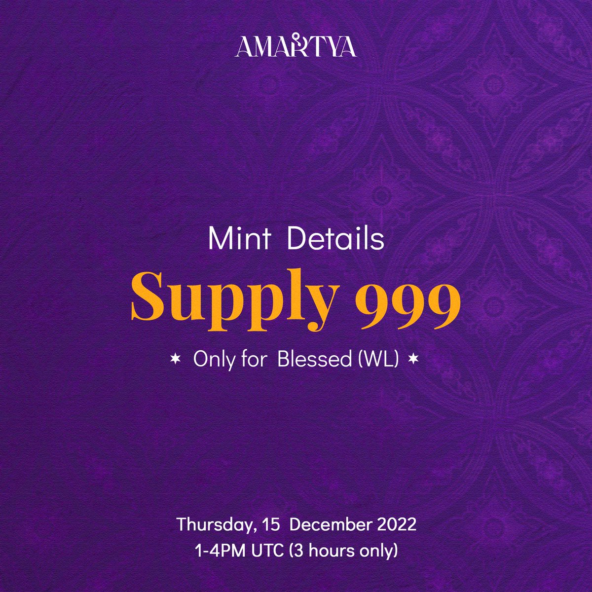 999 Supplies are for the Blessed (WL) souls only. You have 3 hours to mint, any remaining supplies will be moved to the public mint afterwards.