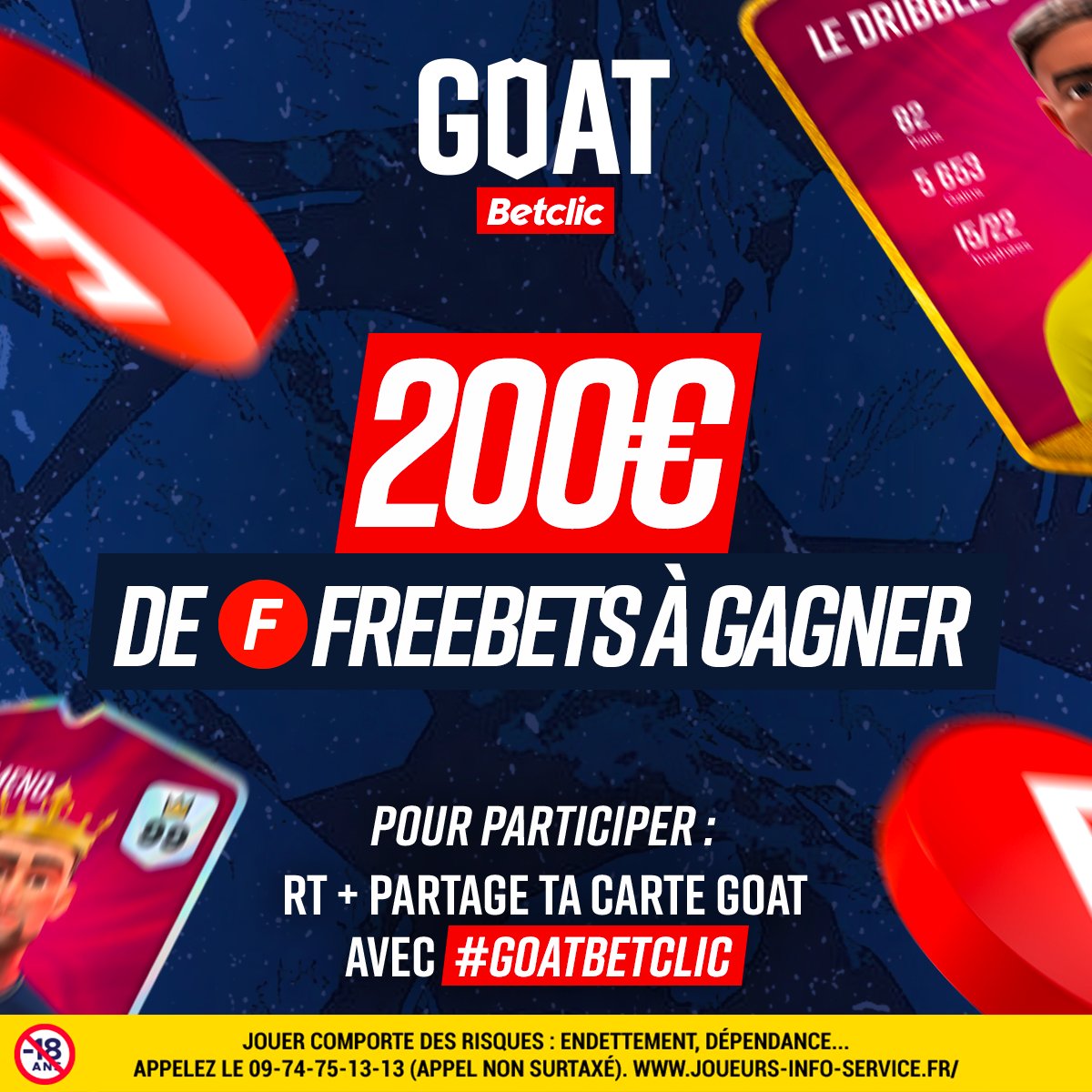 Betclic's tweet image. Alors, t'en es où sur ta carte #GoatBetclic  ?

🔥 10 x 20€ de Freebets à gagner !

RT + partage ta carte avec le #GoatBetclic  pour participer 👌