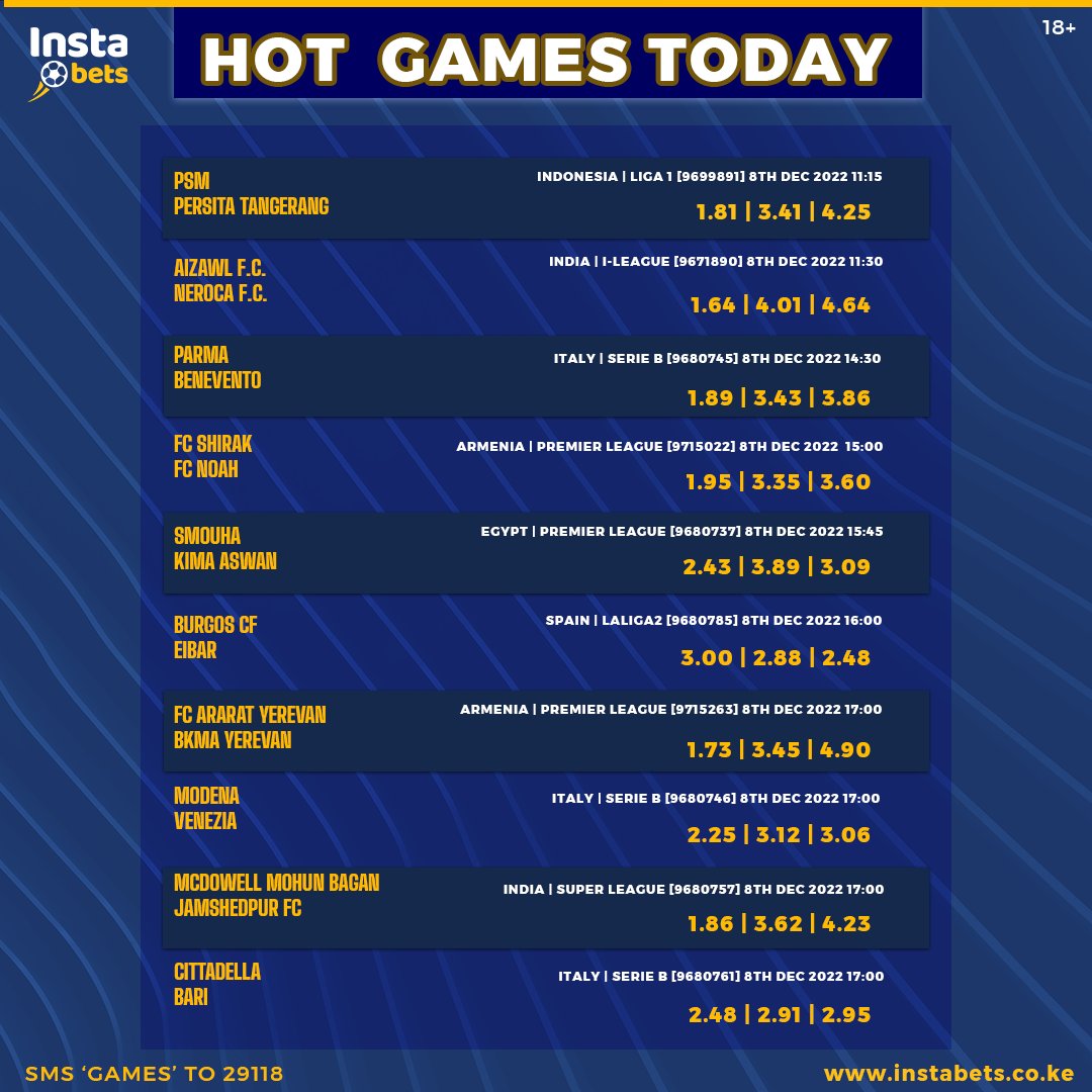 InstabetsKE's tweet photo. ⚽ Umecheki top games za leo? ⚽

Kujinice na https://t.co/GcVeEw2jPB the BEST BETTING EXPERIENCE 🤑💪🏿!
ODDS zimenda skuli,👨‍🏫 hakuna makasiroko!🤔
Wekelea bet yako kuanzia bob 1/= tu!👌 https://t.co/1onUVuvETm