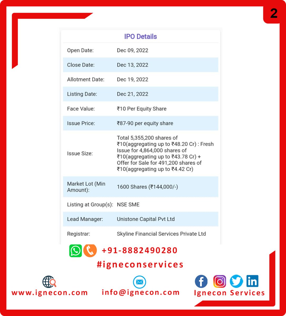ServicesIgnecon's tweet photo. [ i for IPO, i for Ignecon ]
For more details visit our website https://t.co/OIKySQm0LU or
call us at +91-8882490280.
Consultancy fee is applicable*
#igneconservices #igneconconsultancy #IPO2022 #ipoupdate #iponews #Sebi #BSE #NSE #iponew #IPOservices #etechnologies #Technologies https://t.co/zcCVLC48h4
