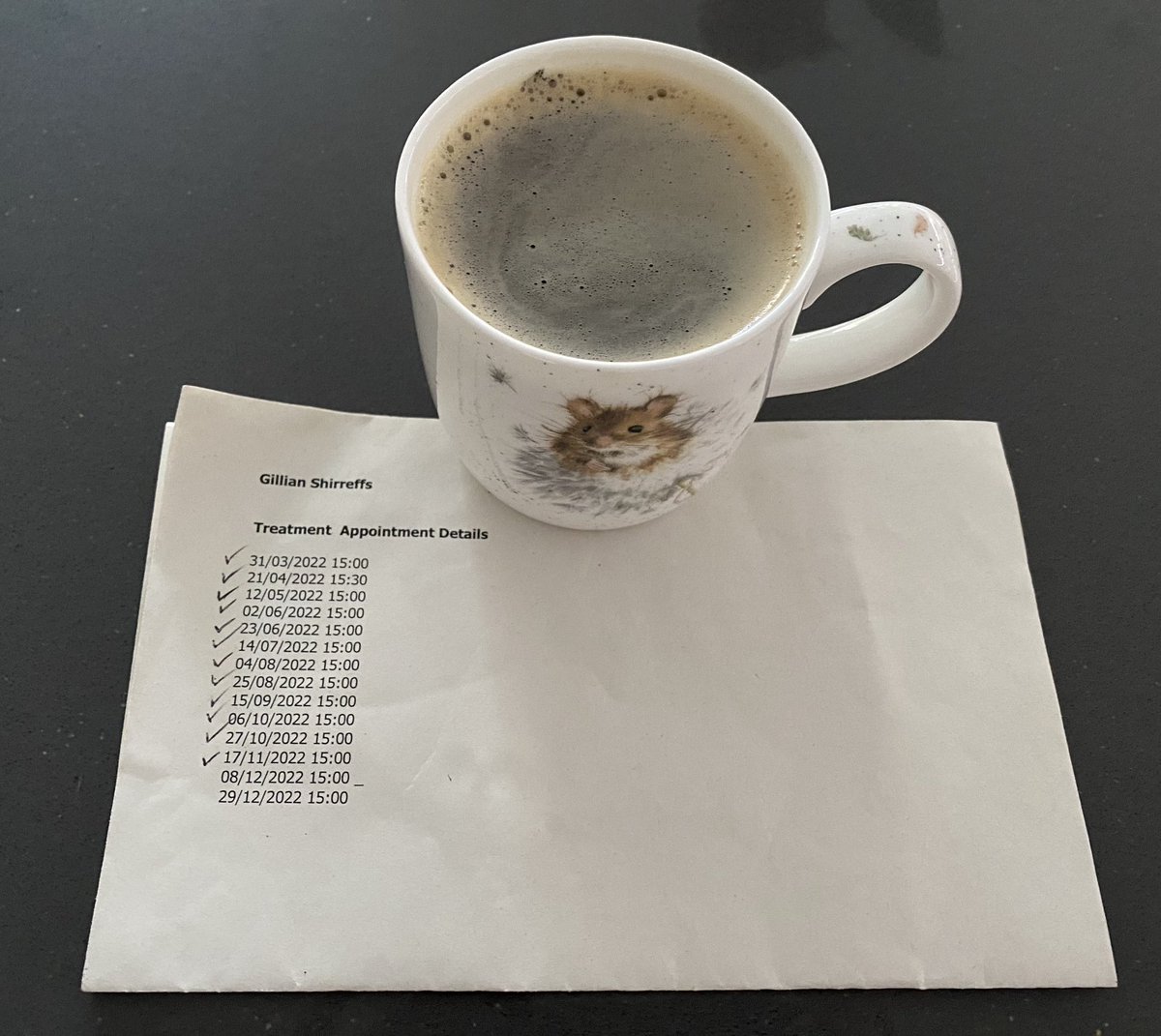 SunshineScot's tweet photo. Itโs treatment day again. Itโll be my 13th infusion of TDM1 (of 14). Itโs also a year to the day since my final infusion of pre-surgical chemo. Iโm walking with a friend at noon. There will also be knitting. #WalkingTherapy #Cycle13 https://t.co/IO7J1hWTTY