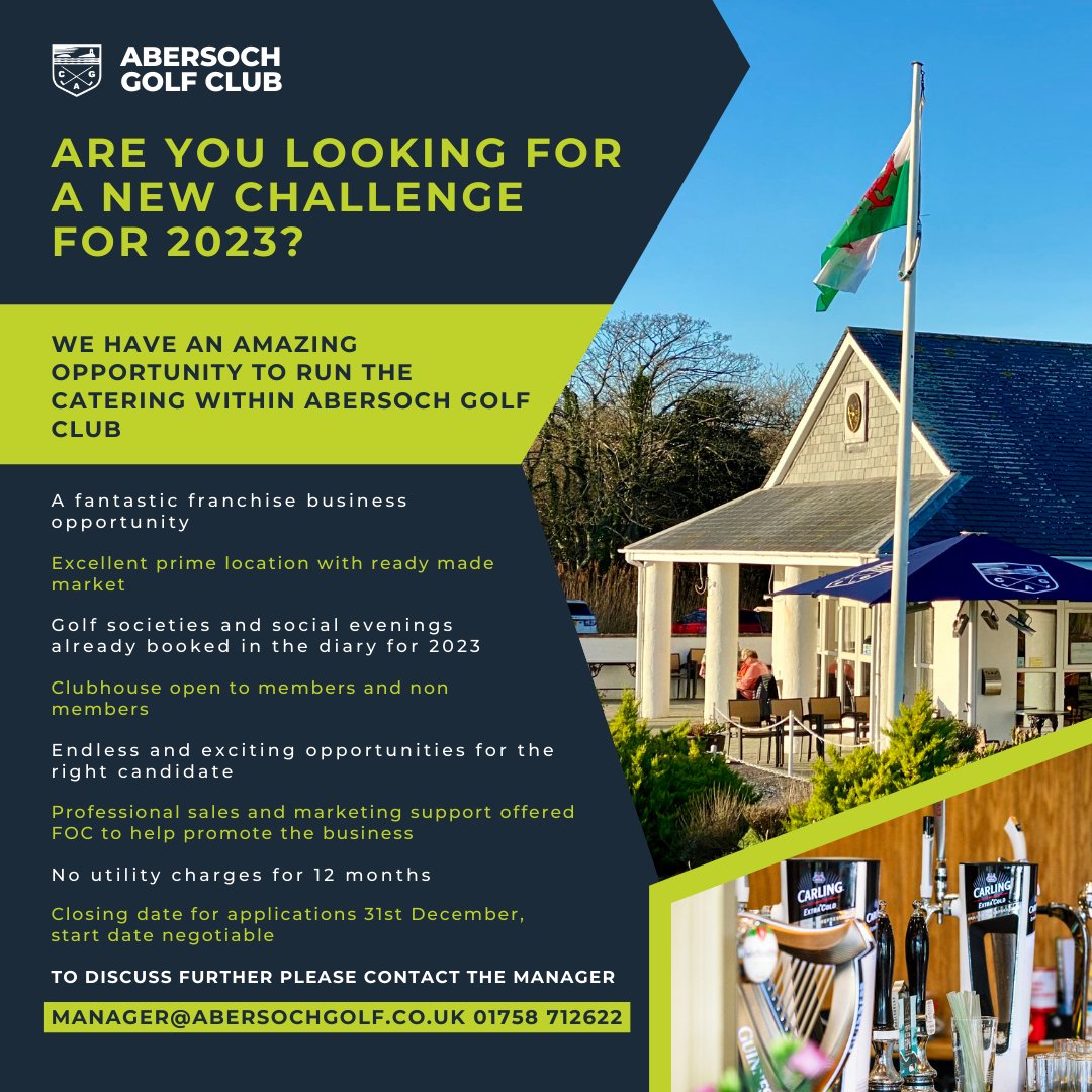 abersochgolf's tweet photo. Are you looking for a new challenge for 2023?
We have an amazing opportunity to run the catering within Clwb Golff Abersoch 🍽🍴☕️🍰
#caterer #catering #restaurant #cafe #opportunity #clwbgolff #abersoch #clwbgolffabersoch https://t.co/Ix2ETW3woZ