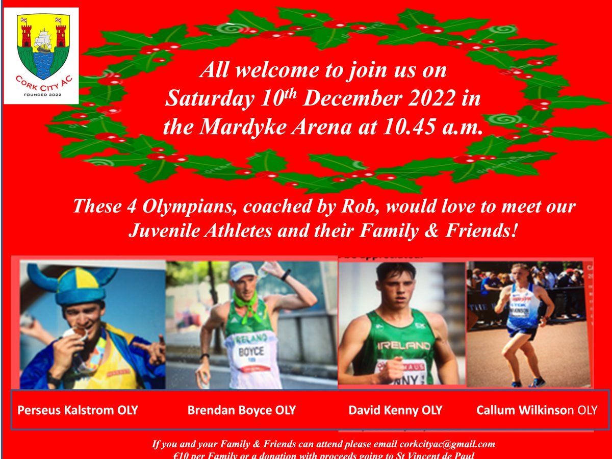 SVP_Ireland's tweet photo. Cork City A.C. event with proceeds going to @SVP_Ireland. All welcome to join, Saturday 10th December in the Mardyke Arena at 10:45am. 🎄💫 https://t.co/Ay4EaPVGXW