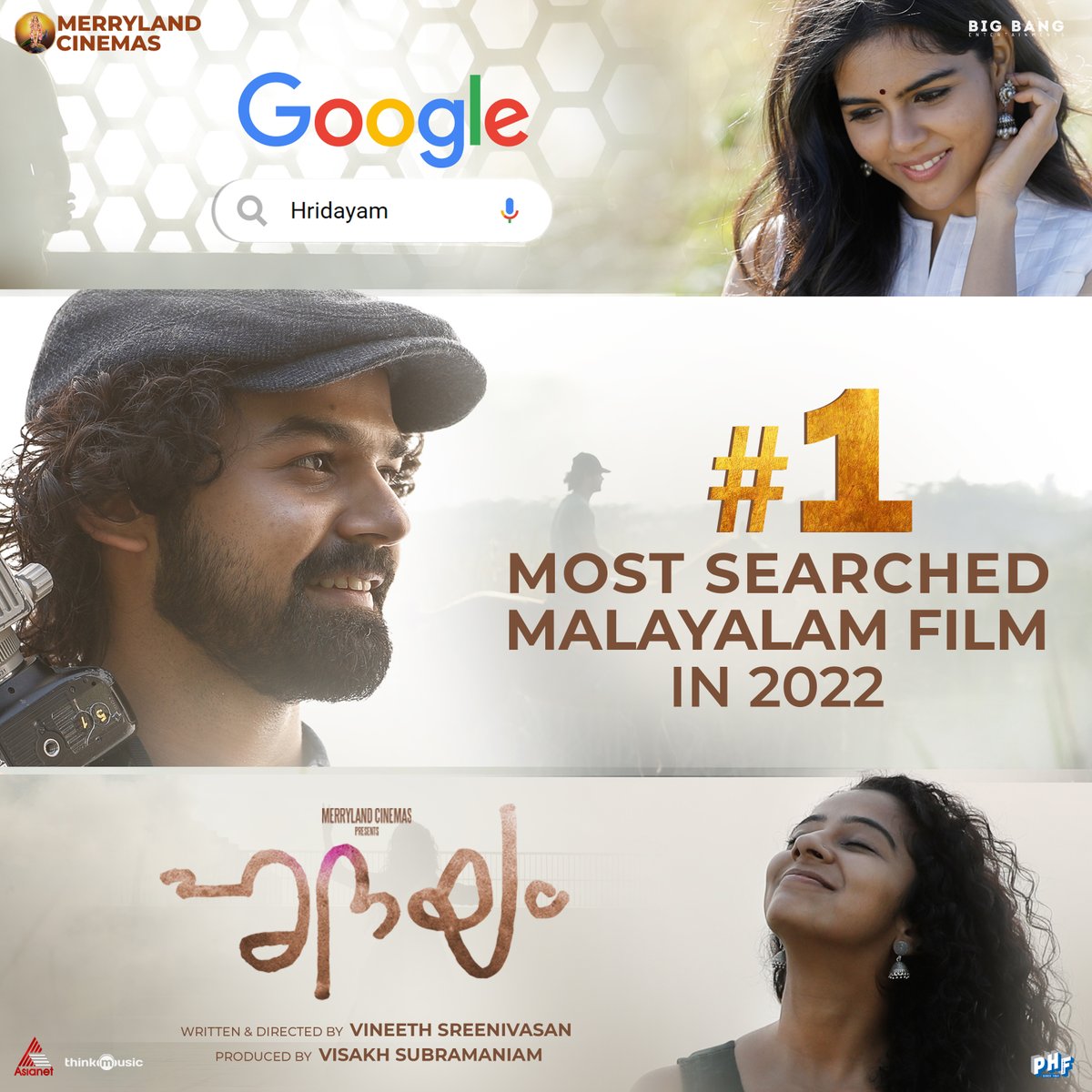 An absolute delight to spot #Hridayam topping Google's list of the Most Searched Malayalam Films of 2022! What an epic journey this has been! ♥️

#Google #MostSearchedFilms