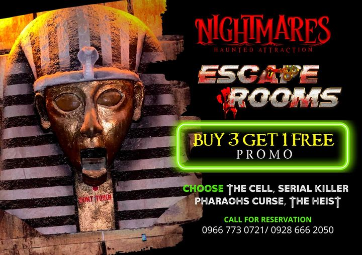 𝐄𝐒𝐂𝐀𝐏𝐄 𝐑𝐎𝐎𝐌𝐒 𝐏𝐑𝐎𝐌𝐎 🔑💀 𝐁𝐔𝐘 𝟑 𝐆𝐄𝐓 𝟏 💀
😉𝗖𝐡𝐨𝐨𝐬𝐞 𝐓𝐡𝐞 𝐂𝐞𝐥𝐥, 𝐓𝐡𝐞 𝐇𝐞𝐢𝐬𝐭, 
      Es𝐜𝐚𝐩𝐞 𝐭𝐡𝐞 𝐒𝐞𝐫𝐢𝐚𝐥 𝐊𝐢𝐥𝐥𝐞𝐫, 𝐏𝐡𝐚𝐫𝐚𝐨𝐬 𝐂𝐮𝐫𝐬𝐞😱👻
💻𝐅𝐨𝐫 𝐦𝐨𝐫𝐞 𝐢𝐧𝐟𝐨 𝐯𝐢𝐬𝐢𝐭:
      nightmaresmanila.com