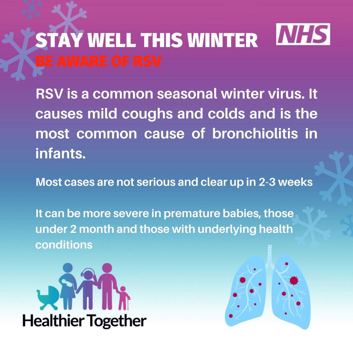 Health_2gether's tweet photo. RSV is a common winter virus. You can find more information on Healthier Together at https://t.co/7ZaiYrEKrv
#rsv #health #wintervirus #healthiertogether @health_2together https://t.co/T1SejQq1Sx