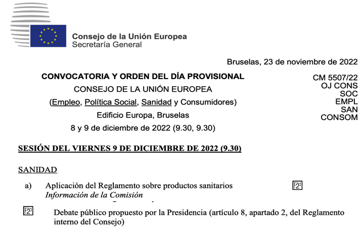 Reglamentos: Se confirma la propuesta de ampliación de plazos - La Comisión publica el borrador de la propuesta para el Consejo de Europa EPSCO Sanidad de 9 diciembreDespués de que en el pleno del Parlamento Europeo (24/11/2022)

tecno-med.es/propuesta-comi…