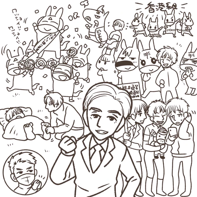 色んな事がありすぎるので落書き。
無理。今週描くこと多すぎて情報過多、競馬界。
福永さんの引退はビックリした。
でも「いよいよだなとワクワクしています」って本人も楽しみにしているのなら良いですね。
解説とか分析上手だし向いてそう。 
