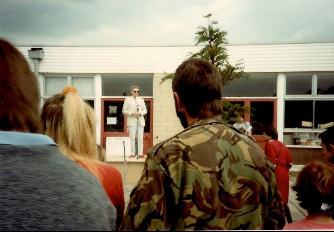 MrsSteveMOBrien's tweet photo. Found this photo of Colin Baker I took at a fete in Bath in 1988. It looks like I took it seconds before he was assassinated. https://t.co/FLW528EihG