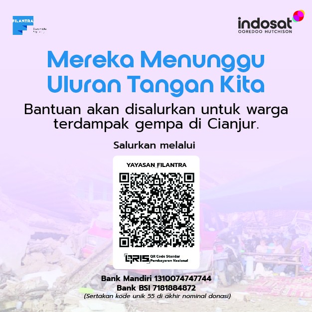Filantra1's tweet photo. Filantra bekerjasama dengan Indosat Ooredoo Hutchison @indosat mengajak para dermawan untuk turut membantu pemulihan warga terdampak gempa.

Yuk jadi bagian dalam project kebaikan ini, cek di slide kedua ya :)

#gempacianjur #prayforcianjur #recovery #pemulihan #filantra https://t.co/vbnKU7EDdC
