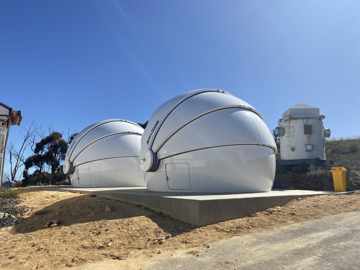 GOTOObservatory's tweet photo. @SidingSpring @DuncanKGalloway After 4 days of hard work, ably supported by the ANU site staff, we now have two fully functional domes! Next step will be the telescope deployment, hopefully to take place in early 2023 (in time for @LIGO's 4th observing period) https://t.co/SQ5Of3zfKV