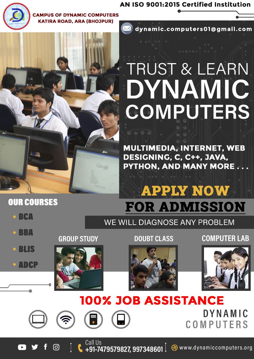 dynamicomputer's tweet image. dynamiccomputers.org
DYNAMIC COMPUTERS
DYNAMIC COMPUTERS is one of the best leading institute in Arrah,Bihar. Dynamic Computers in Arrah, provide you with various services and courses here.
#ComputerClasses #ADCA #computers #computerinstitute #Arrah #computertraining #Bihar