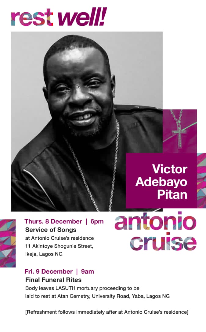 FabulosGloria's tweet photo. RIP Antonio Cruise.

You made your mark and we thank you for impacting our lives with your talent and personality 

#DreamfmEnugu #HotFmLagos #VibefmLagos https://t.co/hl60czzn4H