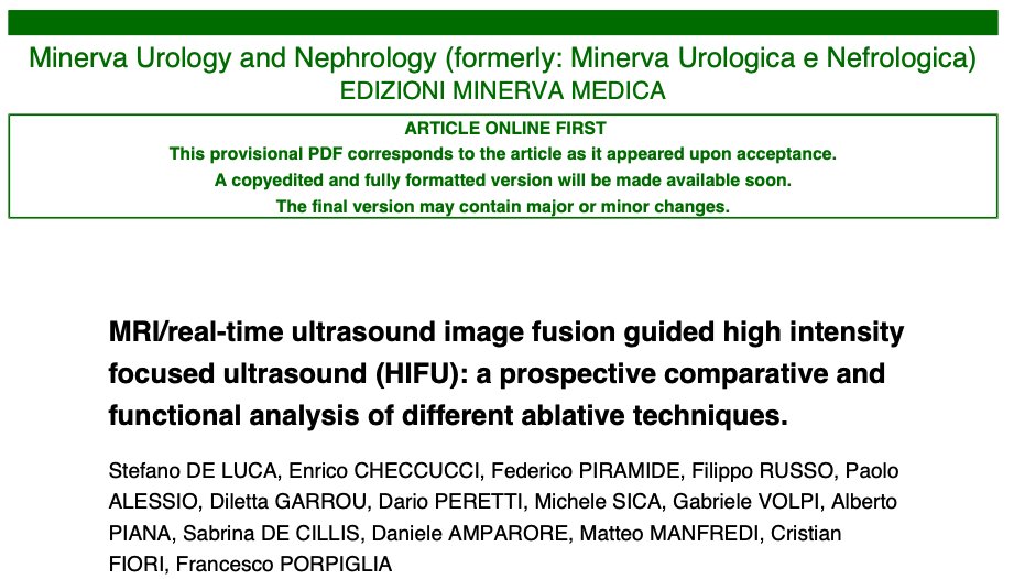 Enrico Checcucci (@enricocheccucci) on Twitter photo 🎯🧯Focal ablation of the target area with #MRI /TRUS guided #HIFU allows a good #Cancer control with an excellent postop QoL, low rate of irritative symptoms and minimal impact on voiding and erectile function scores <a href="/MUN_journal/">Minerva Urology and Nephrology</a> <a href="/FocalOneHIFU/">Focal One</a>
👉minervamedica.it/en/journals/mi… 🎯🧯Focal ablation of the target area with #MRI /TRUS guided #HIFU allows a good #Cancer control with an excellent postop QoL, low rate of irritative symptoms and minimal impact on voiding and erectile function scores <a href="/MUN_journal/">Minerva Urology and Nephrology</a> <a href="/FocalOneHIFU/">Focal One</a>
👉minervamedica.it/en/journals/mi…