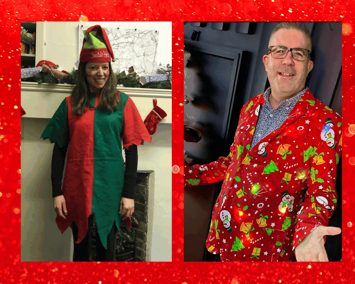 It's Christmas Jumper Day! Lucy and Tony are getting into the festive spirit. Are you wearing your jumper today?