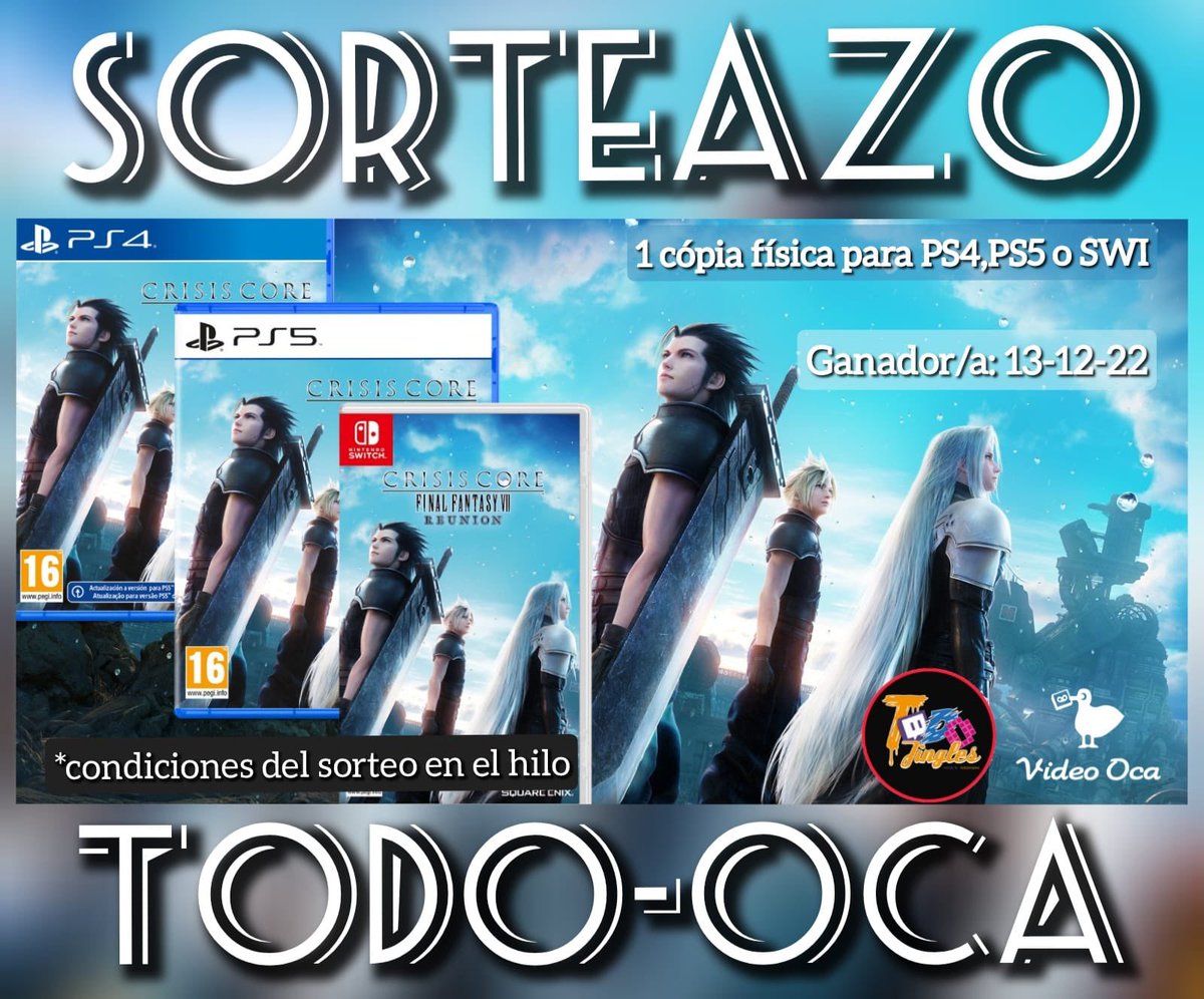 ⭐️⭐️¡¡SORTEO!!⭐️⭐️📦EXPRESS📦
Llévate FFVII CRISIS CORE por la cara!
1-Follow a <a href="/videooca/">Tiendas VIDEO OCA</a> y a mi
2- Rt y nombra en las respuestas con que @ jugarías !!
3-Ganador el sábado 13 de Diciembre !!
Condiciones legales en los siguientes tuits del hilo.