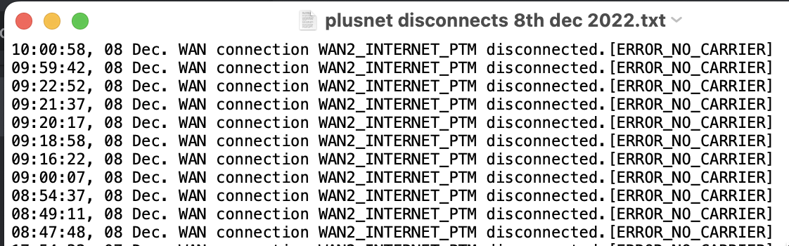 Jakeyeno's tweet photo. @Plusnet Good morning team, having lots of disconnects on the line this morning. I've logged via your faults web form too. Could you help/investigate please? Thanks! https://t.co/ENIqVgzVhj