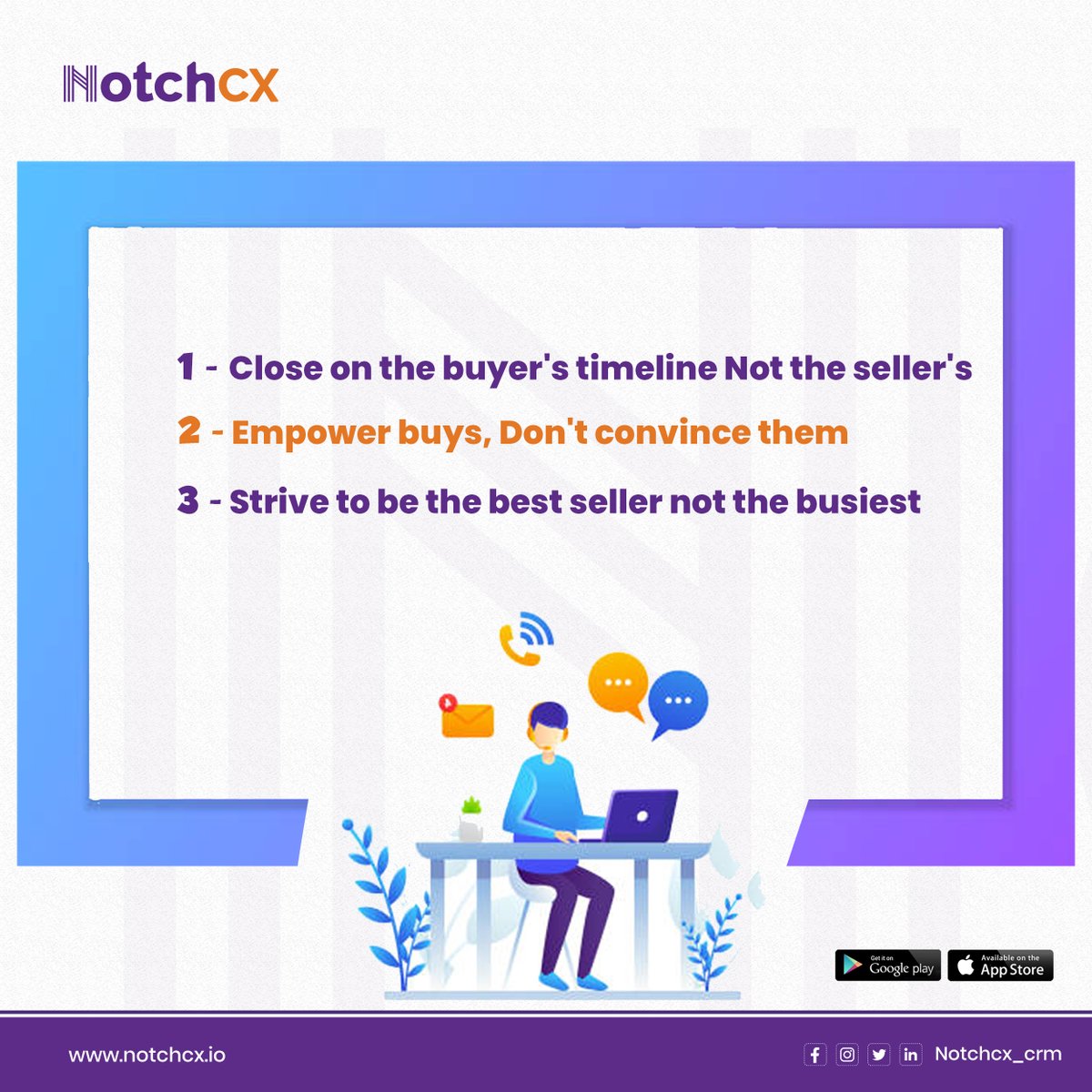 NotchCRM's tweet photo. Customer-centric sales methods focus on finding solutions to prospects' challenges and promoting meaningful conversations. Is your sales strategy customer-centric?

Check out our blog for more - https://t.co/PQr9eBvOlx

#NotchCX
#crmsoftware
#customerexperience https://t.co/Of99dDXuBR