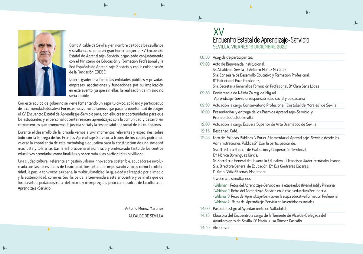 Seguimos en el XV Encuentro Estatal de Aprendizaje-Servicio 2022. Se celebra en <a href="/fibesevilla/">Fibes Sevilla</a> hoy 16 de diciembre. <a href="/CEPdeSevilla/">CEP de Sevilla</a> <a href="/FormacProfAnd/">Servicio de Planes de Formación</a> <a href="/ProInnoAnd/">Programas para la Innovación Educativa</a>  <a href="/aps_sevilla/">Red Andaluza de Aprendizaje Servicio</a> <a href="/Ayto_Sevilla/">Ayuntamiento de Sevilla</a> <a href="/REDAPS1/">REDAPS</a> 
Lo puedes seguir online desde tu centro educativo: apssevilla2022.com/webinars/