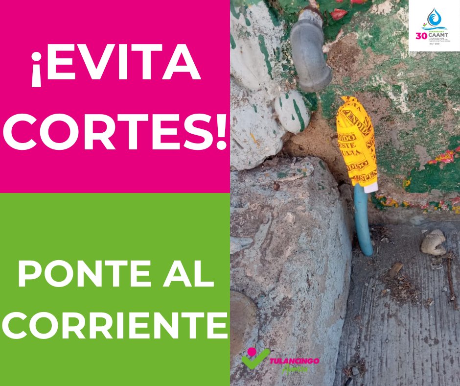 CAAMT_Tgo's tweet photo. Que no te sorprendan, mejor acércate a las oficinas de la CAAMT para realizar tu pago y ponerte al corriente.
¡EVITA CORTES!
¡EVITA MOLESTIAS!
LAS CUADRILLA DE CORTES SE ENCUENTRAN EN ESTE MOMENTO EN LAS COLONIAS FRACC. LA MORENA, VICENTE GUERRERO, NUEVA MORELOS, LA ESTRELLA. https://t.co/5G19FHlvof