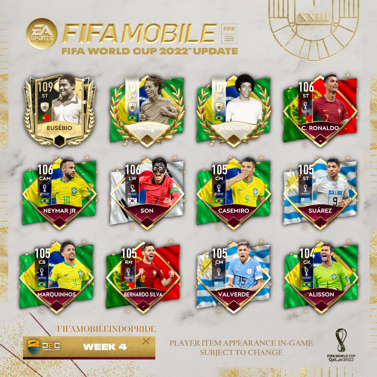 nodeepfm's tweet photo. 🇮🇩 Semua pemain yang akan muncul besok jam 2 pagi pada saat daily reset 🤯

All Players for next Group (Tomorrow at the reset)

Path/Jalur : 
🇧🇷 Ronaldinho 
🇧🇷 Casemiro 
🇺🇾 Suarez
🇨🇭 Sommer
🇵🇹 Joao Cancelo
🇨🇲 Toko Ekambi
🇬🇭 Salisu
🇷🇸 Zivkovic
🇰🇷 Lee Jae Sung 

#FIFAMobile #Nodeep https://t.co/GTtpeyNIwy