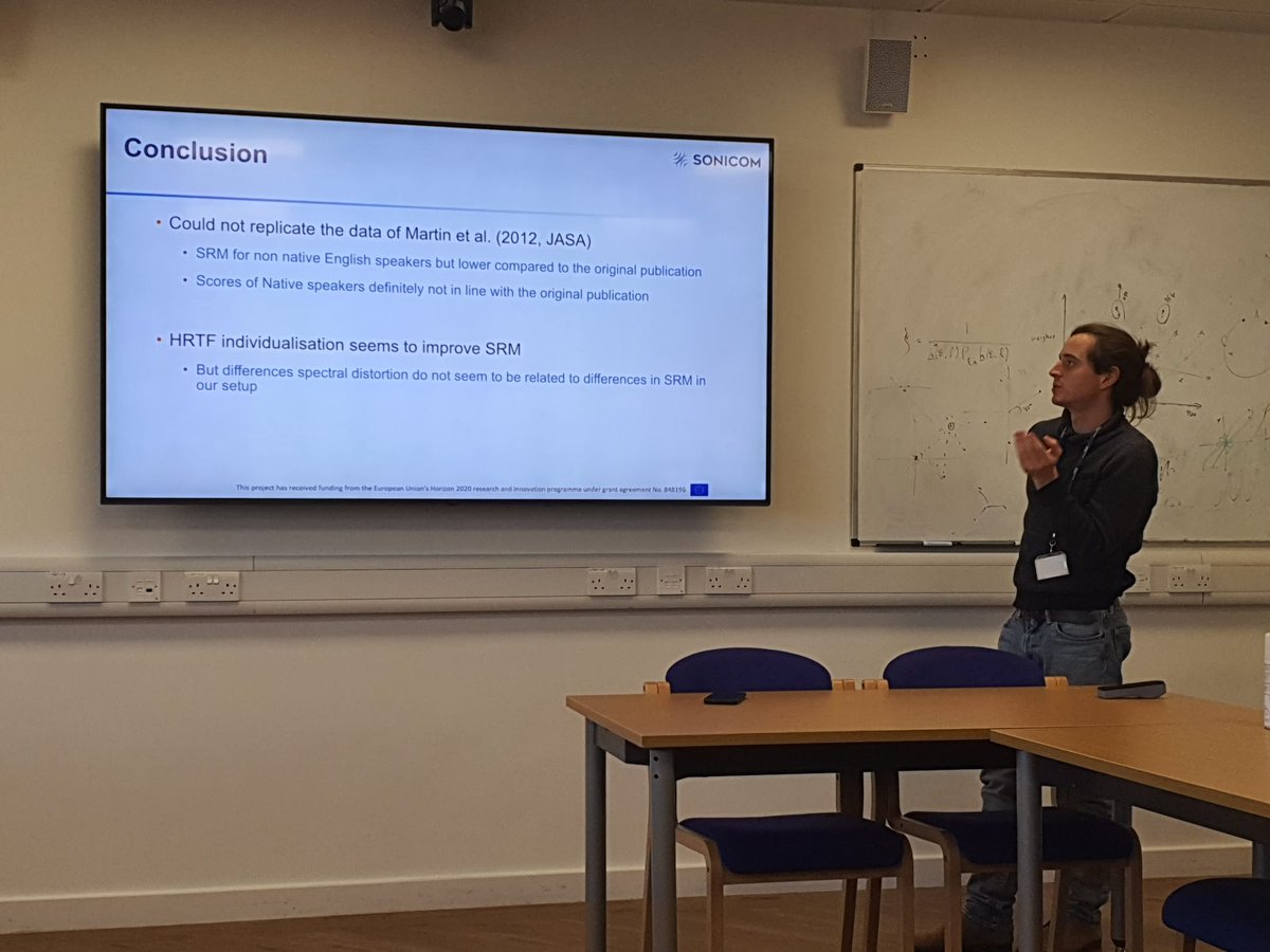 Well done to Thibault Vicente who presented SONICOM research, 'Binaural release from masking - speech intelligibility in virtual environments', to <a href="/imperialcollege/">Imperial College London</a>'s Speech and Audio Processing group today 👏
Learn more about the group on their website: imperial.ac.uk/speech-audio-p…