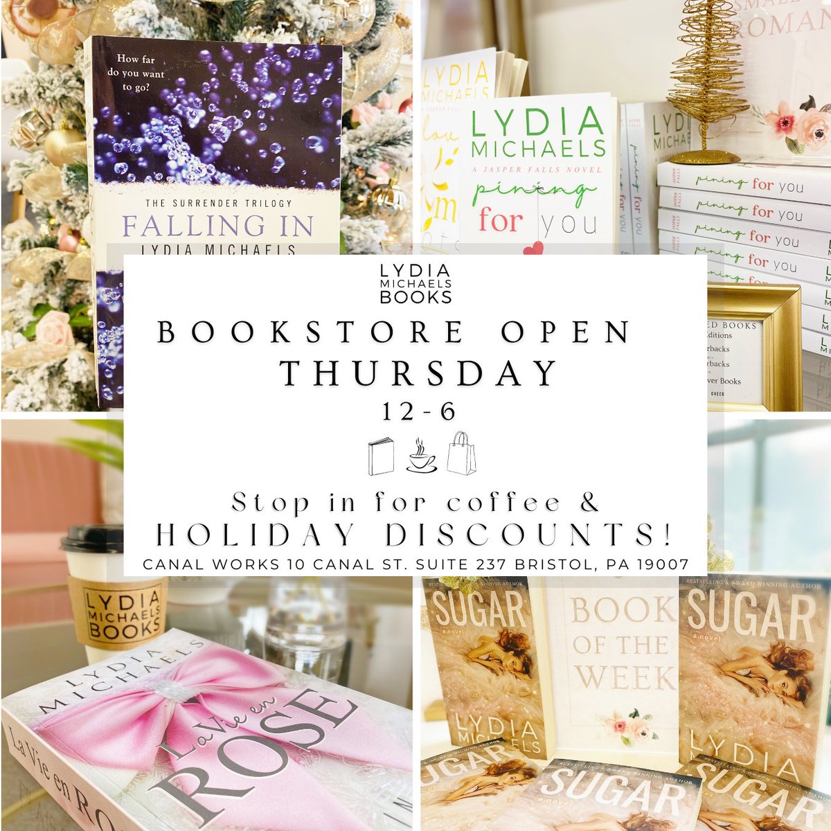Book Of The Week SALE✨ The Bookstore is open today from 12-6pm! Stop by and warm up your winter with some hot romance! Located at 10 Canal St. Suite 237, Bristol, Pa 19007 Promo code HOLIDAY for 10% off in store or www.LydiaMichaelsBooks.com- mailchi.mp/f788374e208c/v…