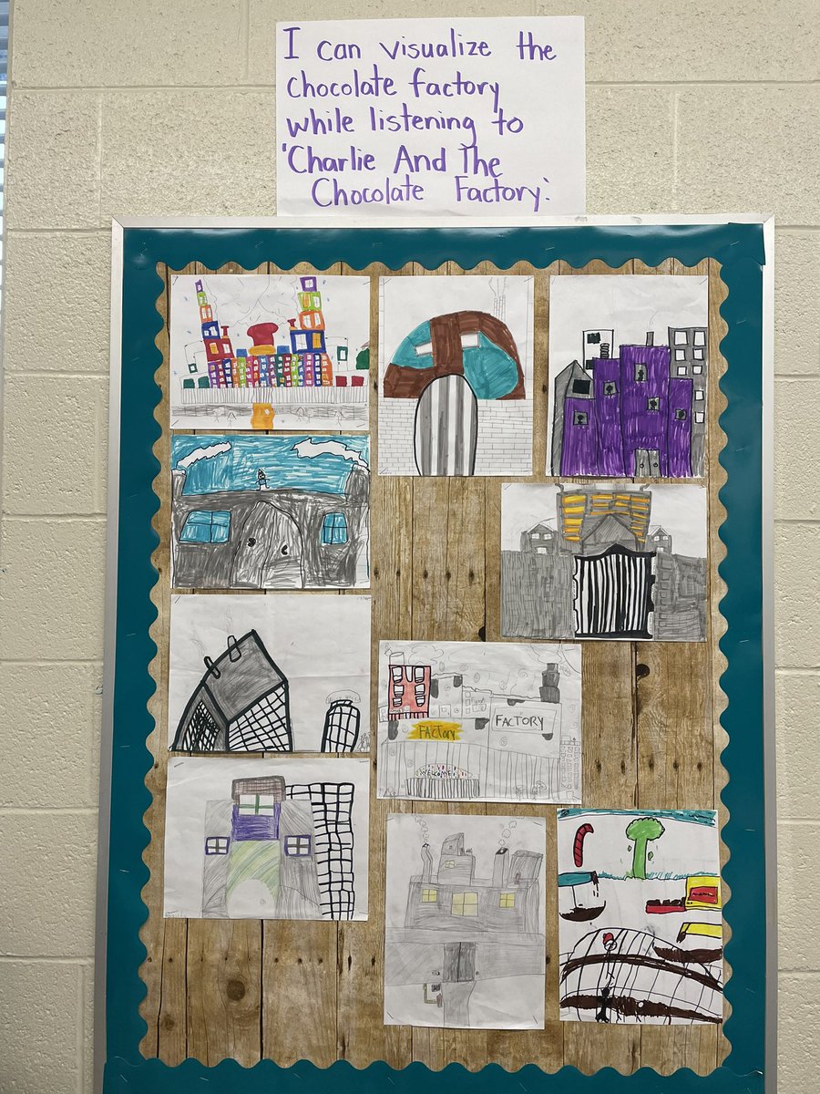 nlclayto's tweet photo. Working on visualization while reading and being read to. Students drew the chocolate factory as they pictured it, while listening to the book. https://t.co/qrx6mhG0uu