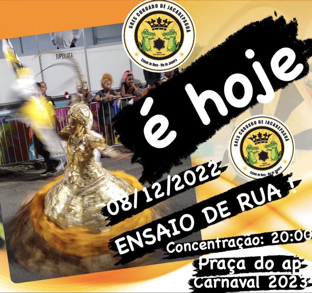 coroadojpa's tweet photo. É hoje, família! ✨

O trabalho continua para que juntos façamos um grande desfile! 

Esperamos por todos vocês! 

⏰ Concentração às 20h
📍 na praça do ap

#EnsaioDeRua #Carnaval2023 https://t.co/z9R5INDAm2