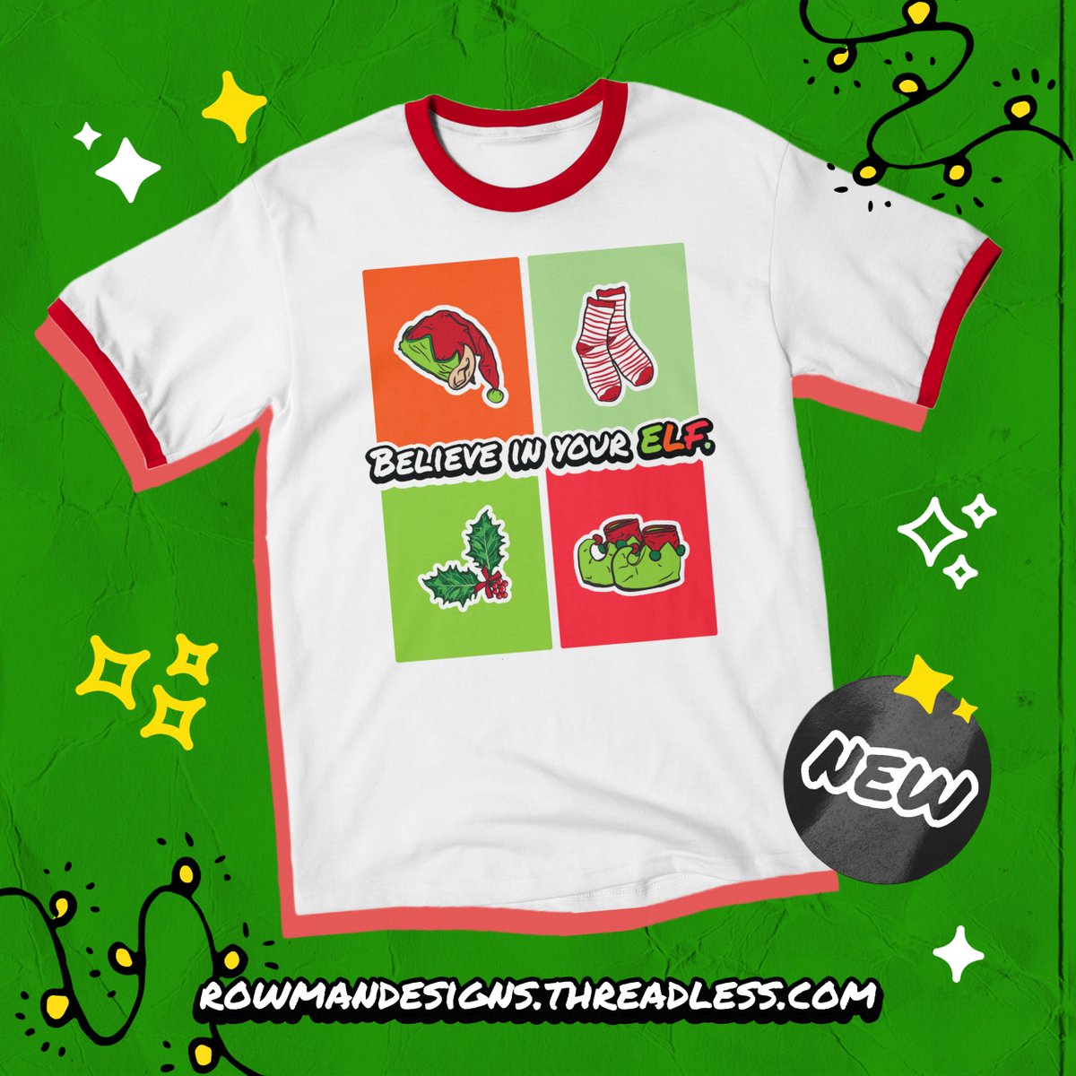 RowManDesigns's tweet photo. “Believe In Your Elf” is in my @Threadless Artist Shop -  $15 Tees + Everything on SALE! Ends 12/13
👉🏽https://t.co/srOoPsq8Ur

#artistshops #christmassweater #elf #punny #believeinyourself #inspirational #tshirts #tshirtdesign #Christmasgiftsideas #supportartists  #illustration https://t.co/YMDhGpRBJg