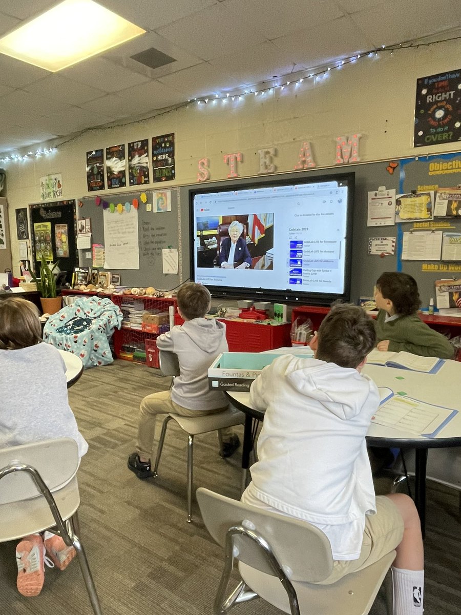 STEAMintheFlo's tweet photo. Tuning in LIVE with Dr. Mackey &amp; Governor Ivy for CodeLab in Alabama, getting ready for the Coding Cup! Celebrating and engaging in National Computer Science Education Week! #STEAM #WEAREONE #FES #FLOMATONELEMENTARY #nationalcomputerscienceweek #amsti #amsti4all # https://t.co/YFXwxVZ0Pf