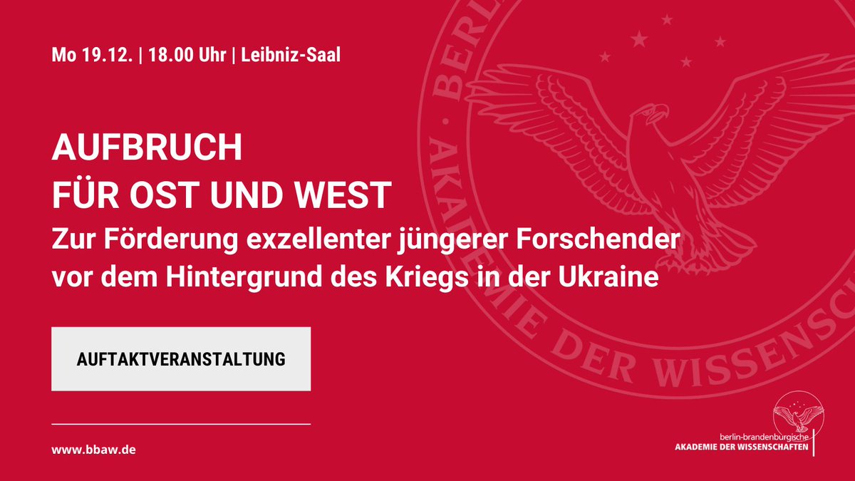 BBAW (@bbaw_de) on Twitter photo Die BBAW bereitet die Etablierung eines Jungen #OstWestNetzwerks vor. Zum Auftakt diskutiert Akademiepräsident <a href="/markschies/">Christoph Markschies @markschies.bsky.social</a> am 19.12. mit Olga Garaschuk, <a href="/timodewolff/">Timo de Wolff</a>, <a href="/ro_kind/">Robert Kindler</a>, <a href="/bozhena_b/">Bozhena Kozakevych</a> und <a href="/GwendolynSasse/">Gwendolyn Sasse</a>, worin die Chancen der Initiative liegen können: bbaw.de/veranstaltunge… Die BBAW bereitet die Etablierung eines Jungen #OstWestNetzwerks vor. Zum Auftakt diskutiert Akademiepräsident <a href="/markschies/">Christoph Markschies @markschies.bsky.social</a> am 19.12. mit Olga Garaschuk, <a href="/timodewolff/">Timo de Wolff</a>, <a href="/ro_kind/">Robert Kindler</a>, <a href="/bozhena_b/">Bozhena Kozakevych</a> und <a href="/GwendolynSasse/">Gwendolyn Sasse</a>, worin die Chancen der Initiative liegen können: bbaw.de/veranstaltunge…