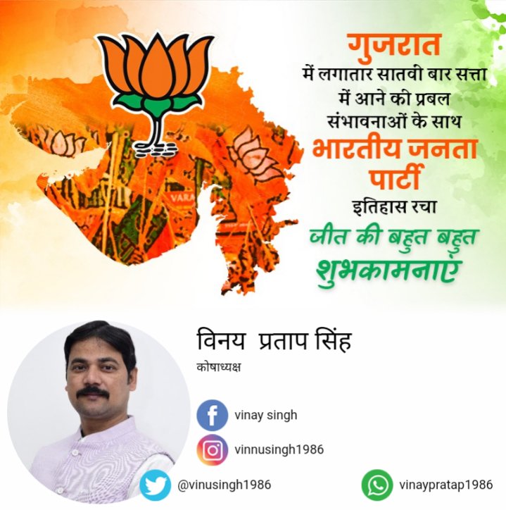 Vinusingh1986's tweet photo. "BJP की गुजरात में प्रचंड जीत."
जीत की बहुत बहुत शुभकामनाएं 
@NeerajSinghSays @BJP4UP @drdineshbjp @DrNeerajBora @Brij_Bahadur @brajeshpathakup https://t.co/XBy5aQmnTS