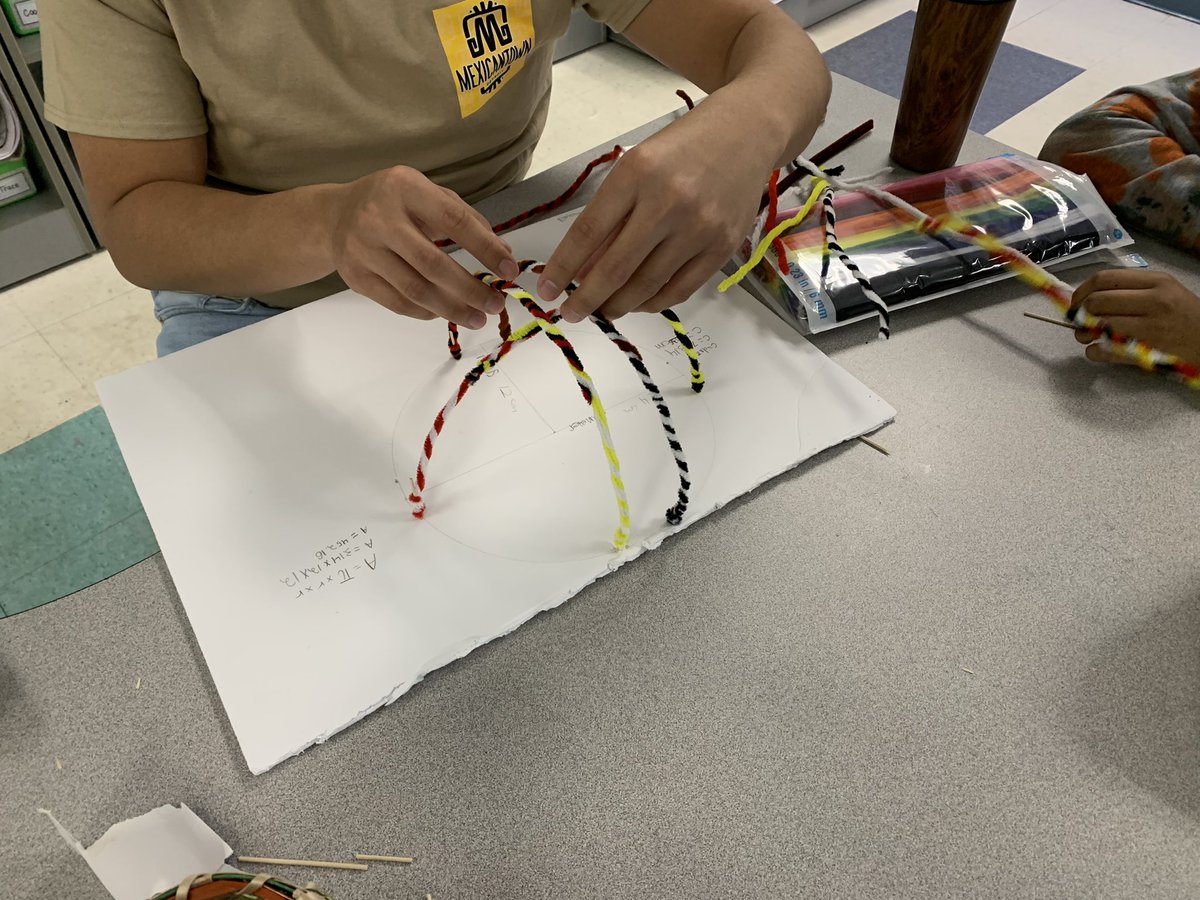 Culturally responsive STEM project! Ss are applying their knowledge from building a wigwam last week to build their own here in class! Ss had to create a circle base when given the diameter. Next, Ss build their dome-like structures to be strong enough to hold a “blanket of snow”