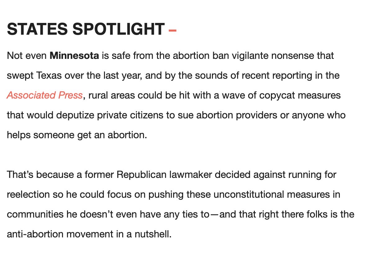 RewireNewsGroup's tweet photo. #InYourInbox this morning: @Hegemommy calls out a former Republican lawmaker in Minnesota that is up to some abortion ban vigilante nonsense. https://t.co/ShQew4JIxb