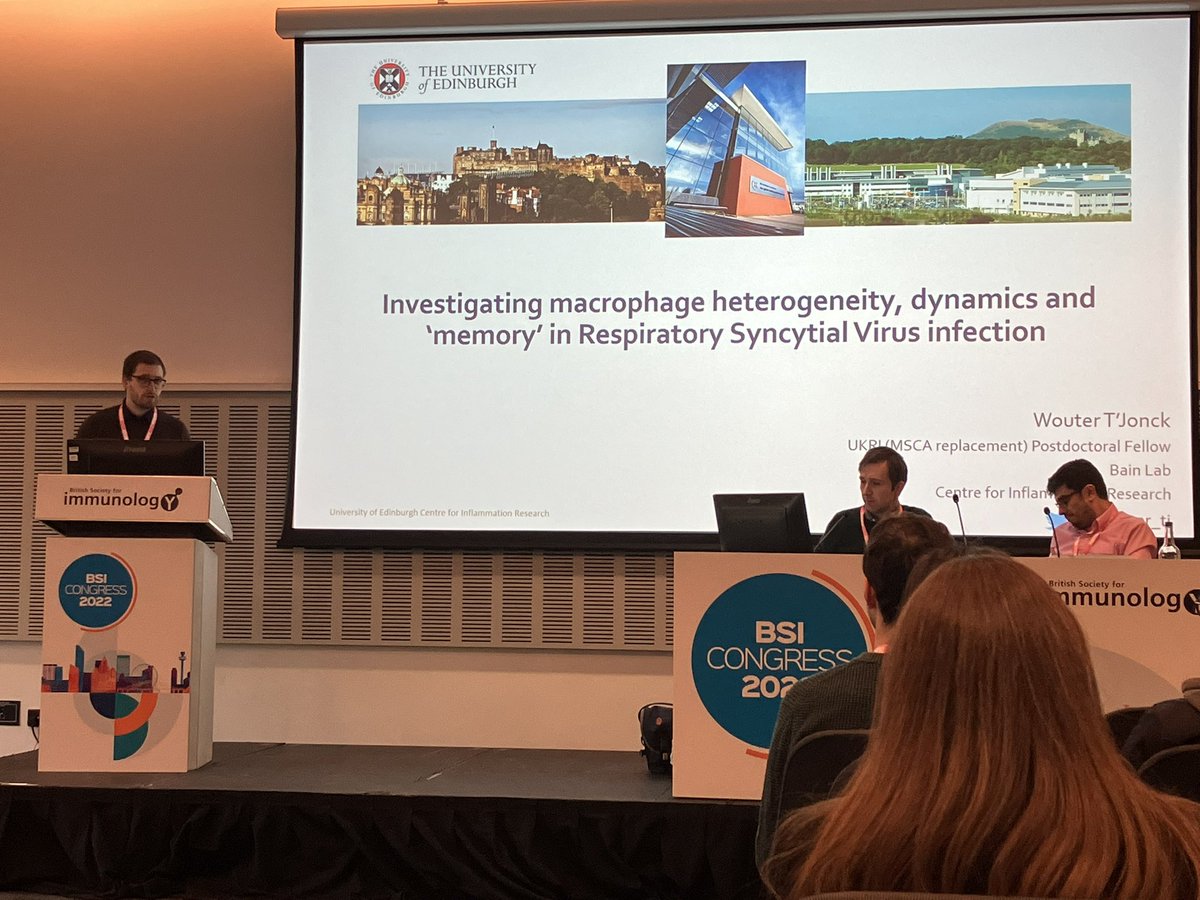 bainlab's tweet image. Strong 🏴󠁧󠁢󠁳󠁣󠁴󠁿 representation in the innate immune memory session at the last day of #BSI22. Nice opening talk from @JenkinsLabEd and work on stromal cells in flu by @wo_jules. Plus, beautiful and clear talk from @wouter_tj from my lab on macs in #rsv infection. 💪🏼