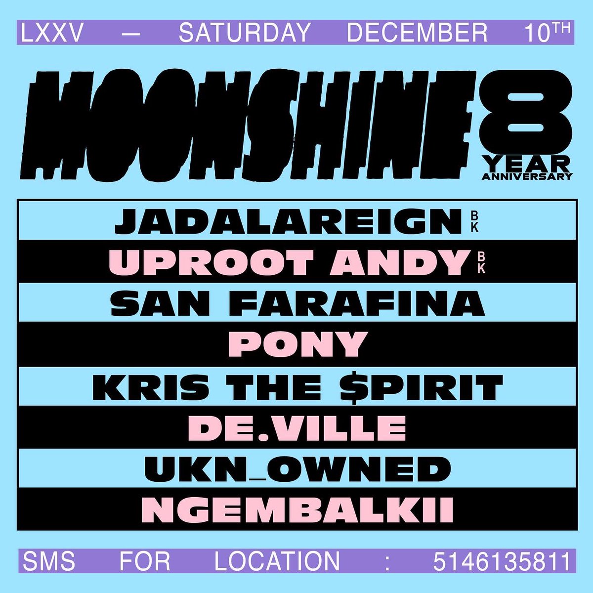 moonshinemu's tweet image. MTL: Celebrating 8 years of dancefloor transcendance this Saturday with Brooklyn’s best @JADALAREIGN @uprootandy , special live performances + @sanfarafina UKN_OWNED &amp;amp; NGEMBALKII securing the vibes.

Stay stretched, hydrated, moisturized and READY. It’s going to be big vibes 🦎